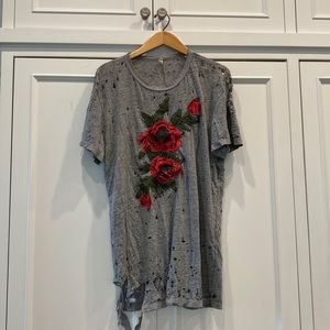 Distressed rose patch oversized Tee